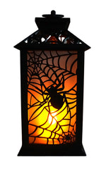 11.7" Flaming LED Candle Plastic Lantern - Spider Pattern
