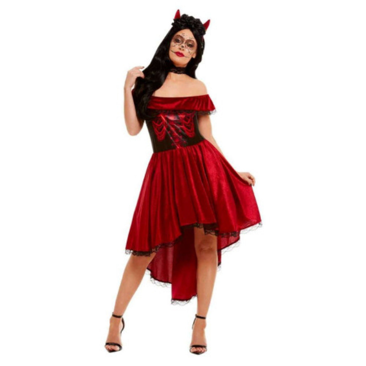 Day Of The Dead Devil Red Dress Womens Adult Costume