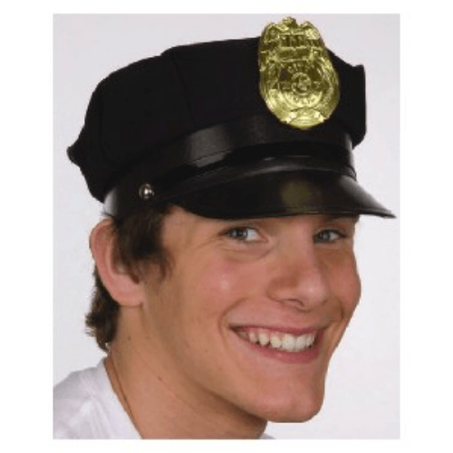 Black Cotton Police Hat with Badge