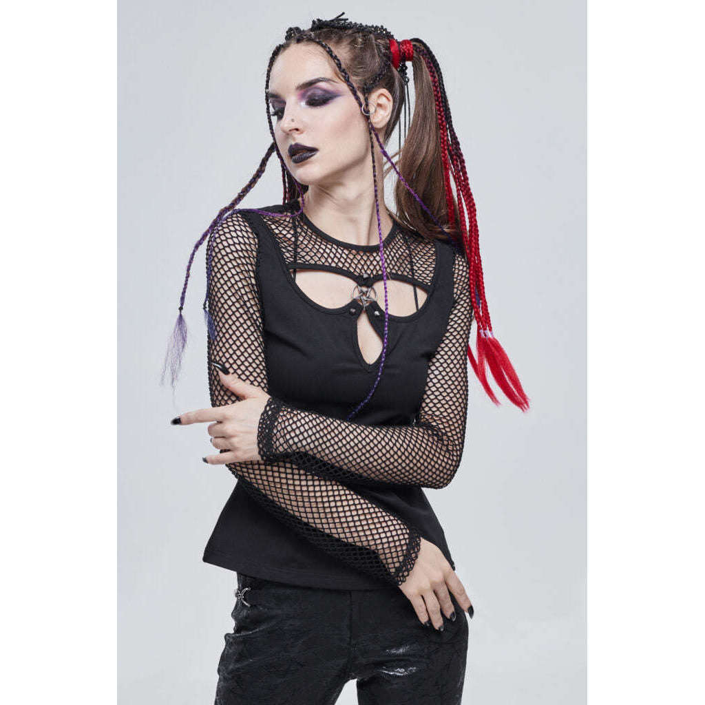 Gothic Top with Net Sleeves and Pentagram