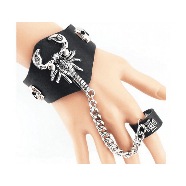 Women Stars Leather Gloves Punk Rock Wing Skull Fingerless Gloves With  Bracelet