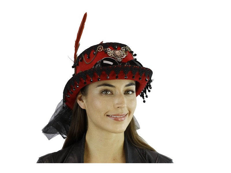 Steampunk Red Hat With Goggles