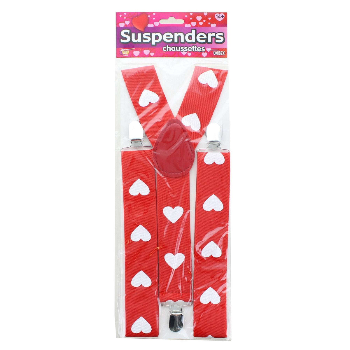 Red Valentines Day Susupenders W/ White Hearts