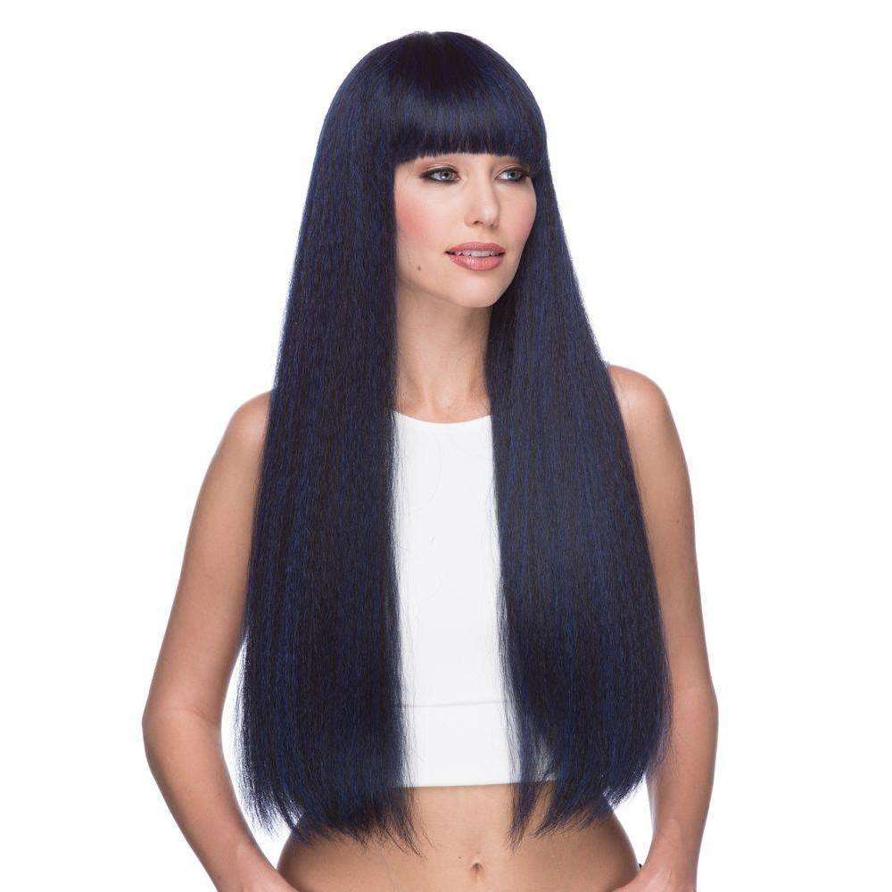 Mirage Long Black & Blue Wig with Straight Cut Bang