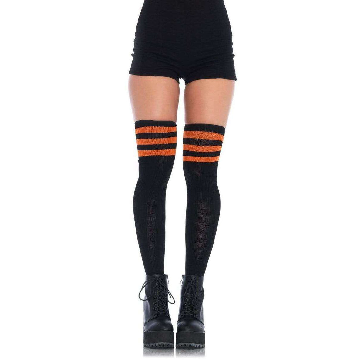 Black & Orange Athletic Thigh High Striped Socks