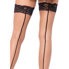 Stay Up Lace Top Backseam Fishnet Thigh Highs