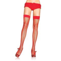 Red Lycra Industrial Fishnet Thigh High Tights