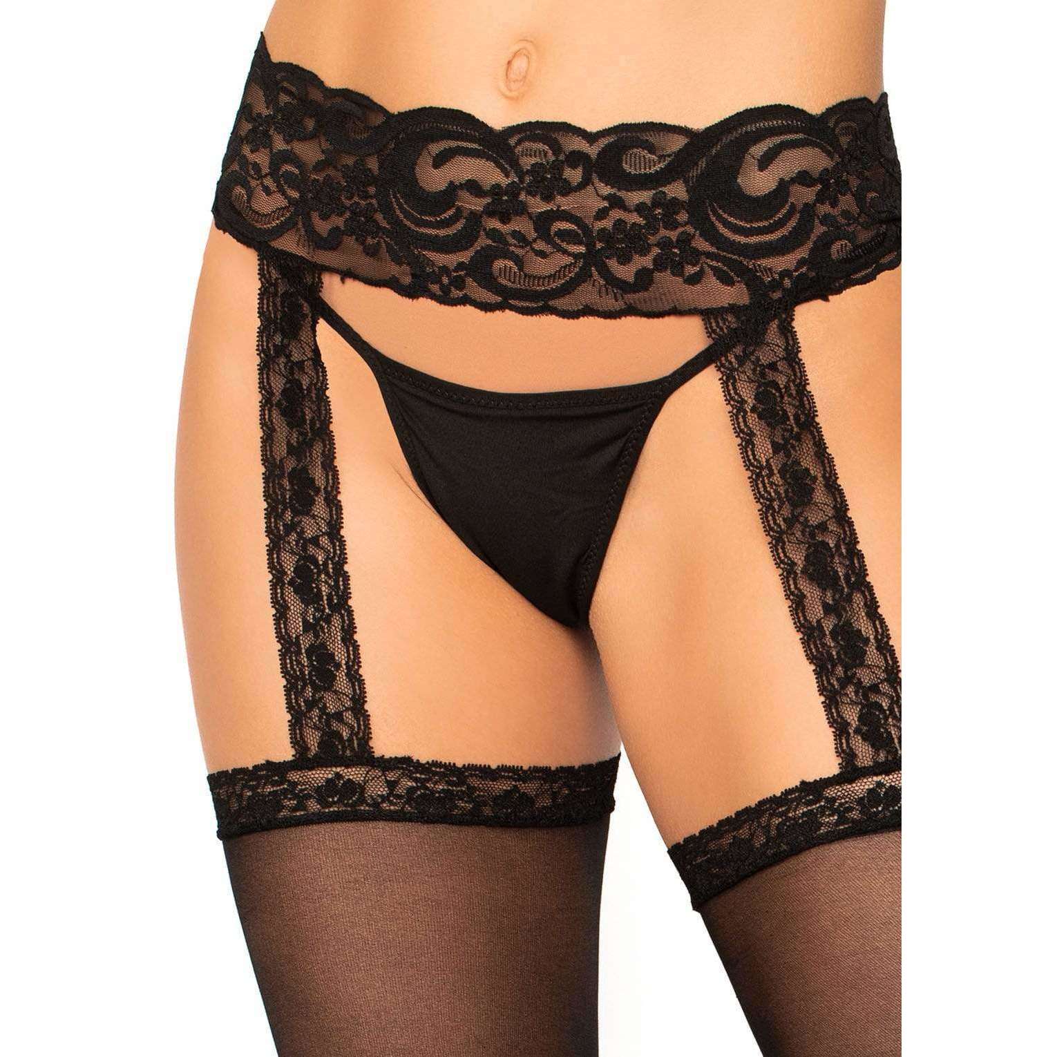 Sexy Sheer Black Thigh Highs w/ Lace Garter Belt – AbracadabraNYC