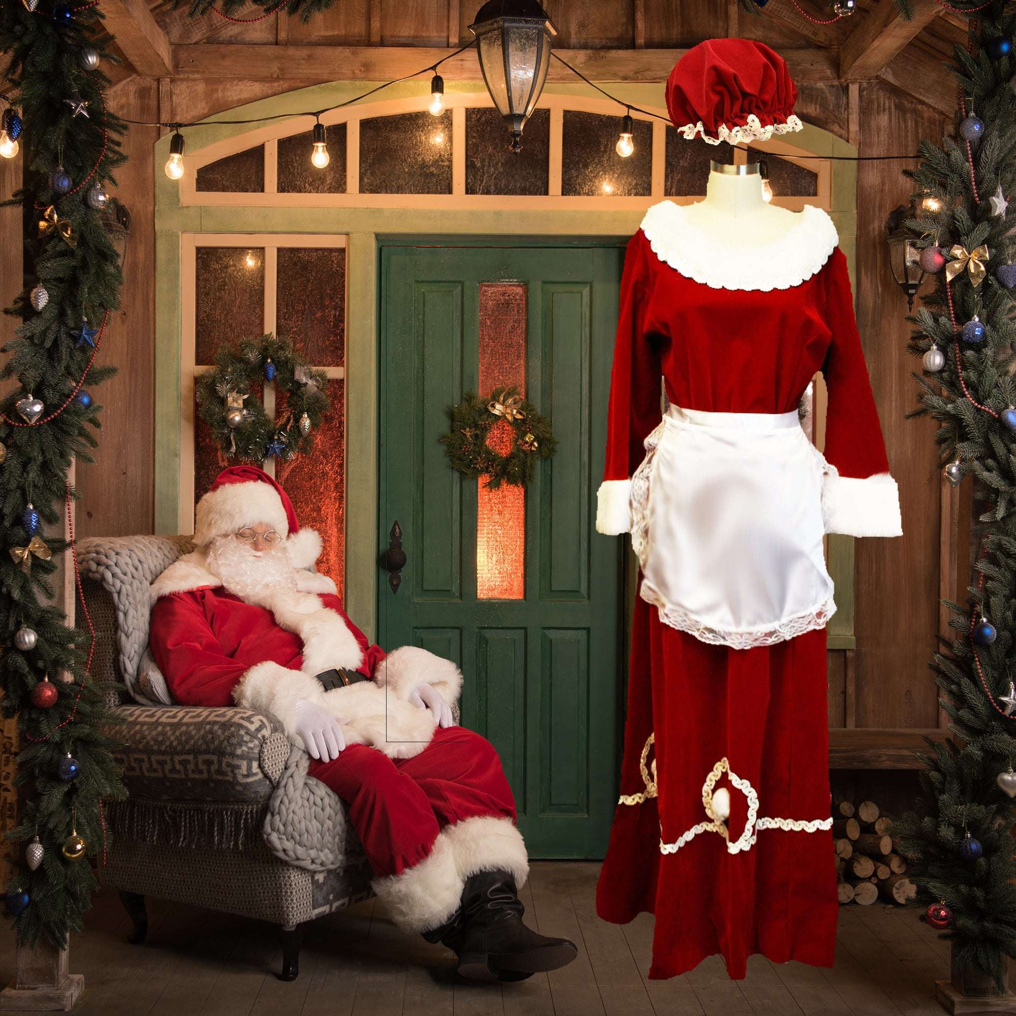 Custom Premium Red Velvet Mrs. Claus Dress W/ Sequin Trim and Apron Adult Costume