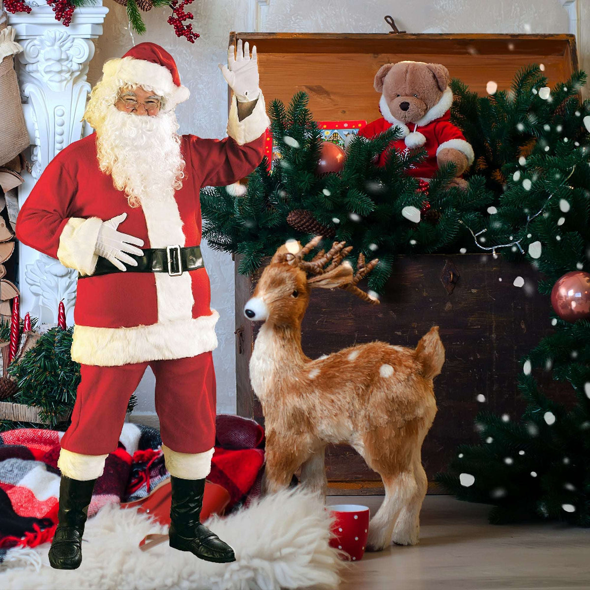 Deluxe Flannel Finish Adult Santa Suit Costume w/ Faux Fur Trim