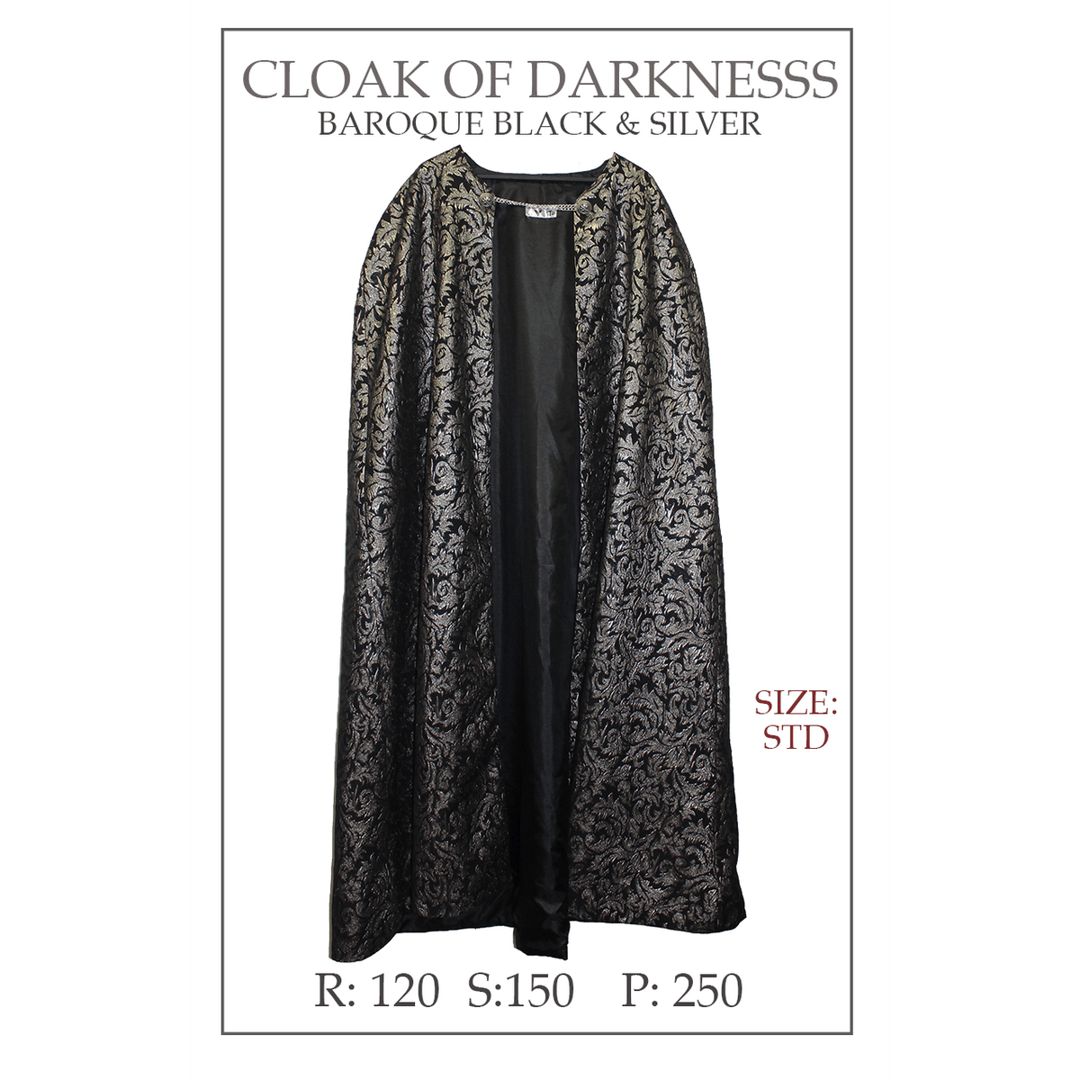 Cloak Of Darkness, Baroque Black & Silver Cloak