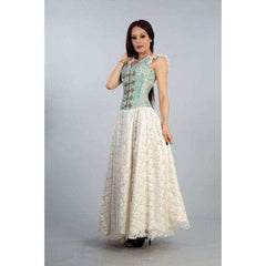 Gypsy Dress in Turquoise Cream Jacquard/Cream Lace