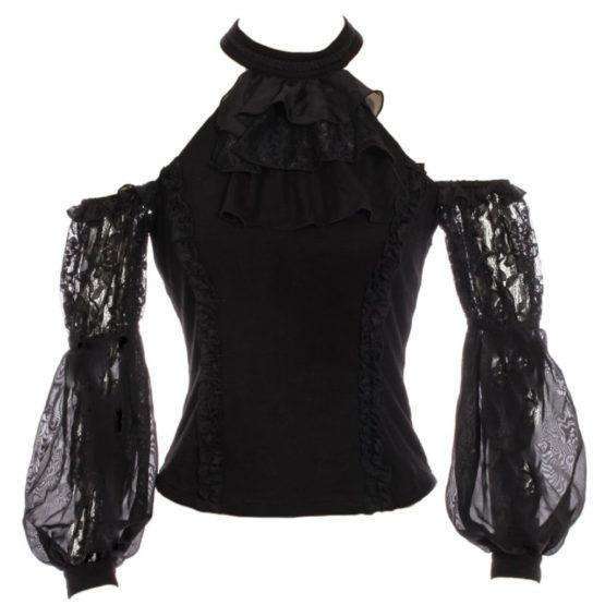 Black Lace Gothic Cold Shoulder Top
