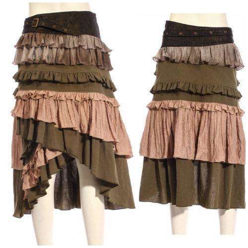Tiered Green Steampunk Skirt w/ Grommet Belt