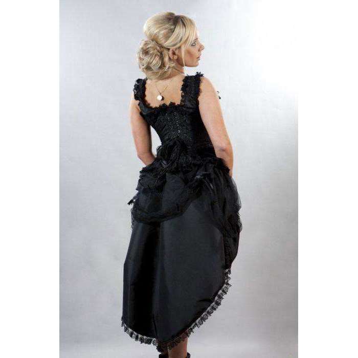 Suzanna Knee Length Black Taffeta Skirt w/ Lace Trim Detail