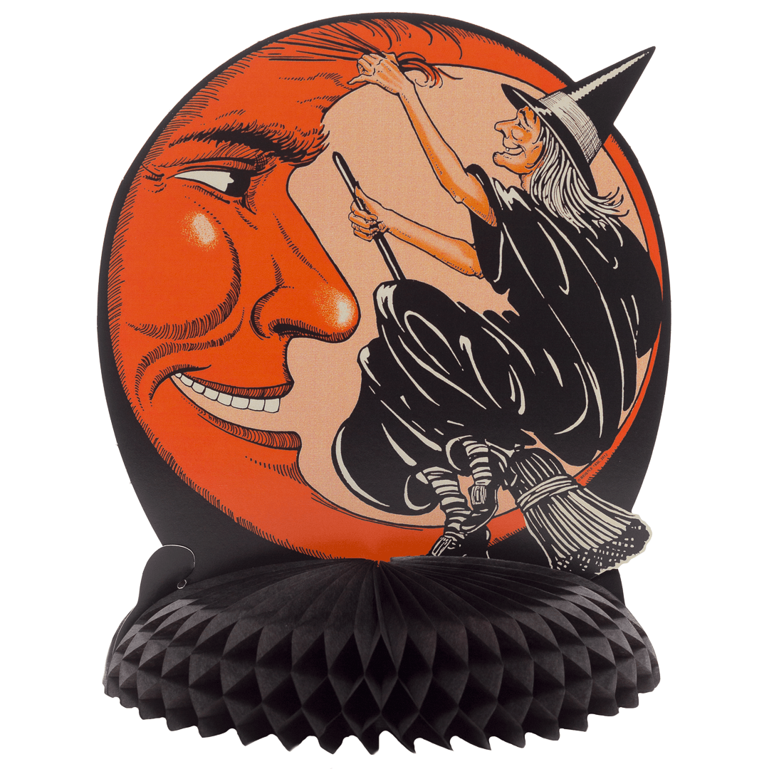 Beistle Witch And Moon Centerpiece - 9-3/4 Inch Vintage Halloween Decor