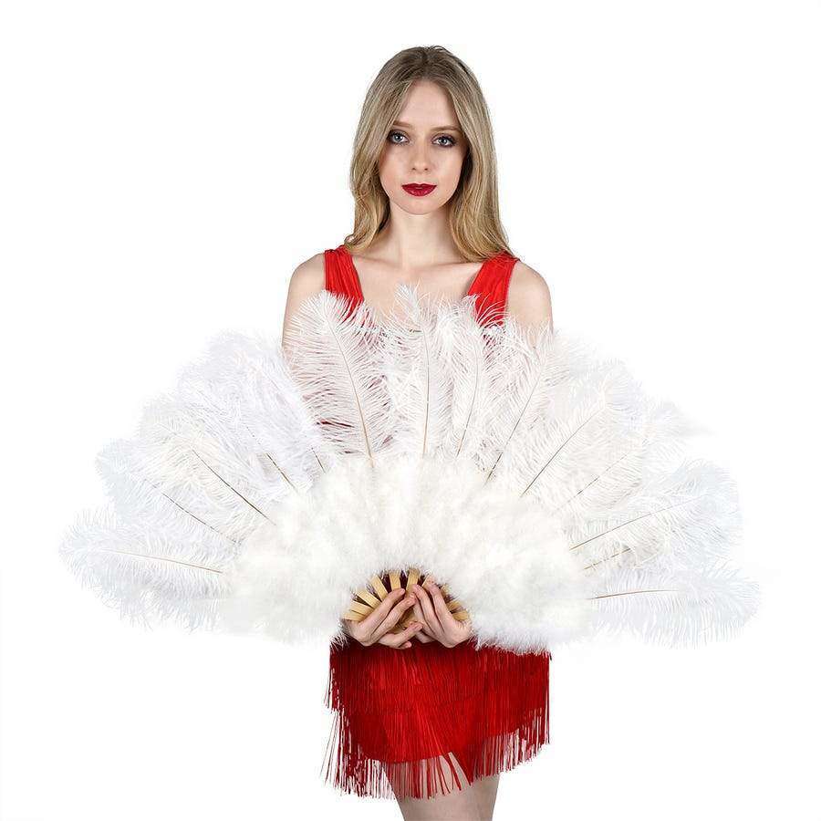 White Ostrich Fan with Marabou