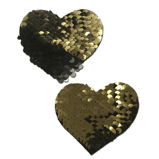 Gold and Black Color Changing Sequin Heart Nipple Pasties